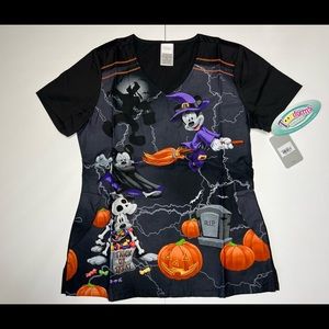 Disney Tooniform Mickey & Minnie Halloween Scrub Uniform Shirt NWT